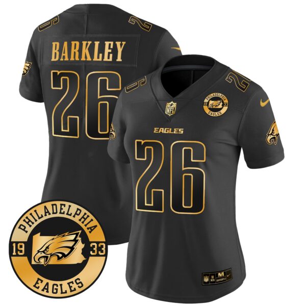WoEagles 2024 Gold Vapor Limited Jersey – Est. 1933 Patch – All Stitched – Black Gold – Saquon Barkley Jersey