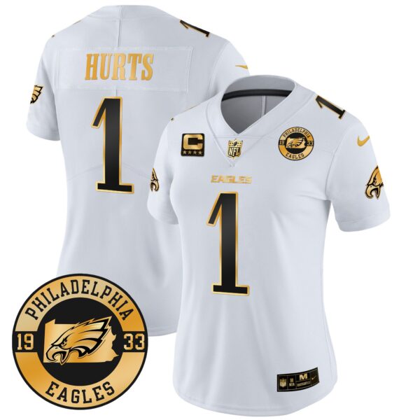 WoEagles 2024 Gold Vapor Limited Jersey – Est. 1933 Patch – All Stitched – White Gold – Jalen Hurts Jersey