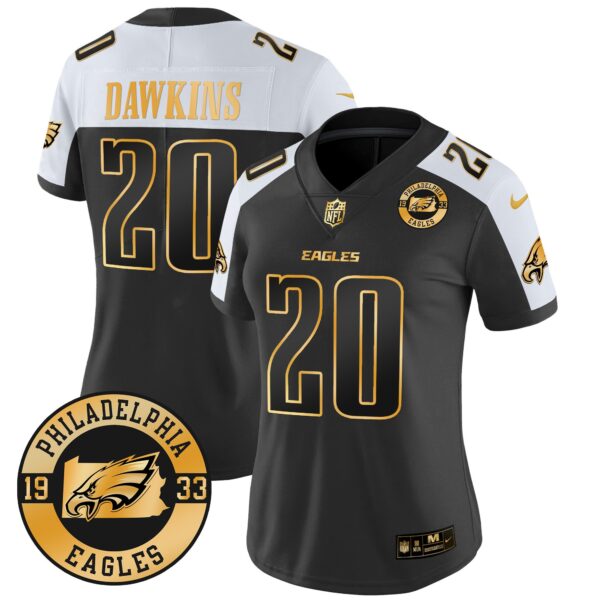WoEagles 2024 Gold Vapor Limited Jersey – Est. 1933 Patch – All Stitched – Alternate – Brian Dawkins Jersey