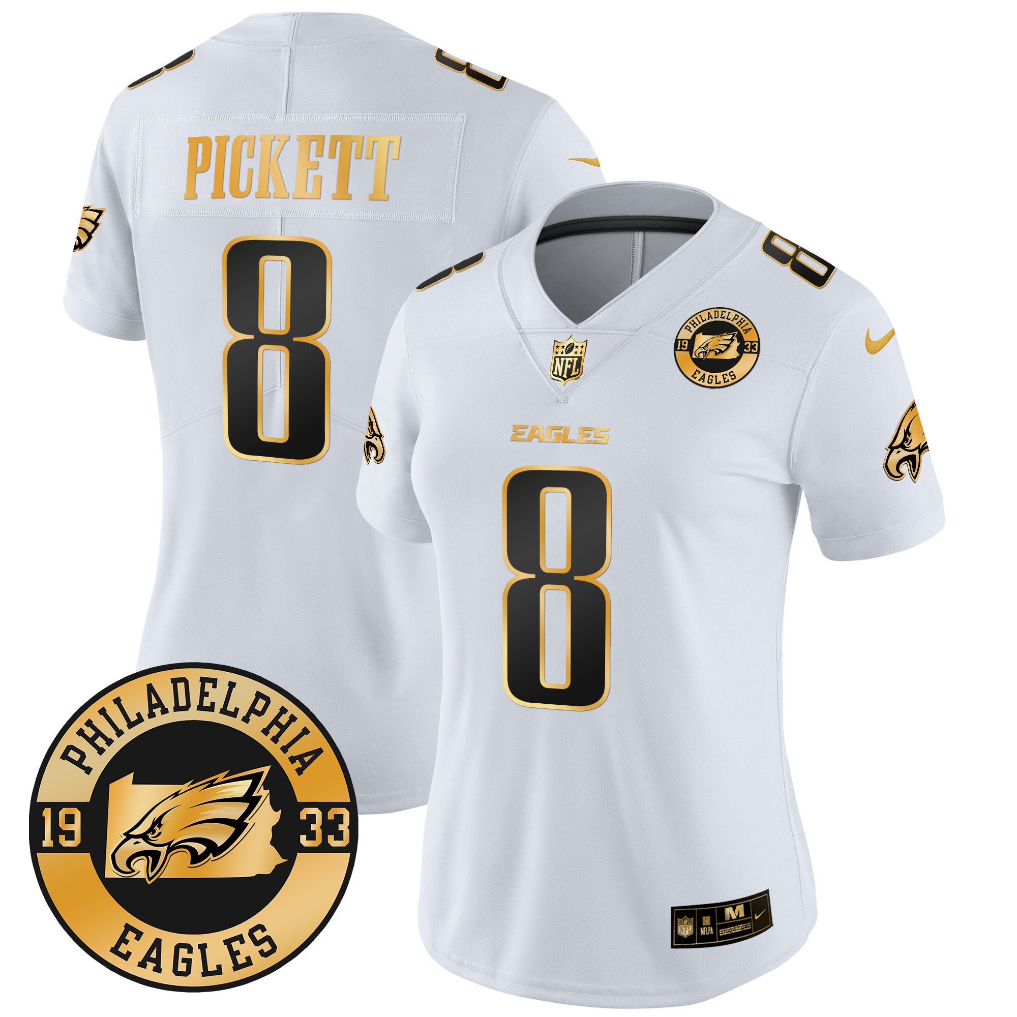 WoEagles 2024 Gold Vapor Limited Jersey – Est. 1933 Patch – All Stitched – White Gold – Kenny Pickett Jersey