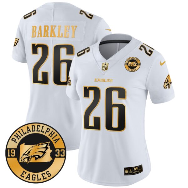 WoEagles 2024 Gold Vapor Limited Jersey – Est. 1933 Patch – All Stitched – White Gold – Saquon Barkley Jersey