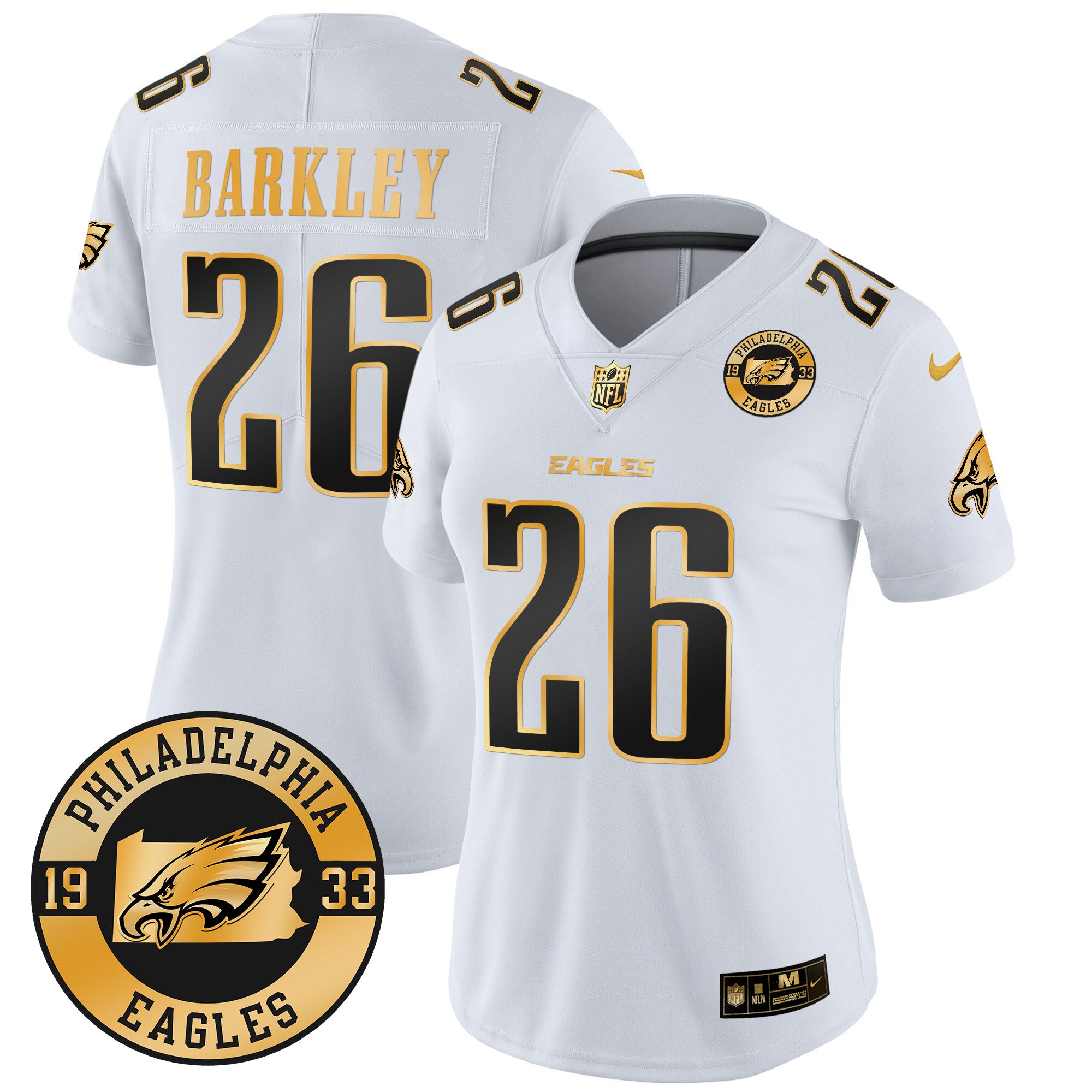 WoEagles 2024 Gold Vapor Limited Jersey – Est. 1933 Patch – All Stitched – White Gold – Saquon Barkley Jersey