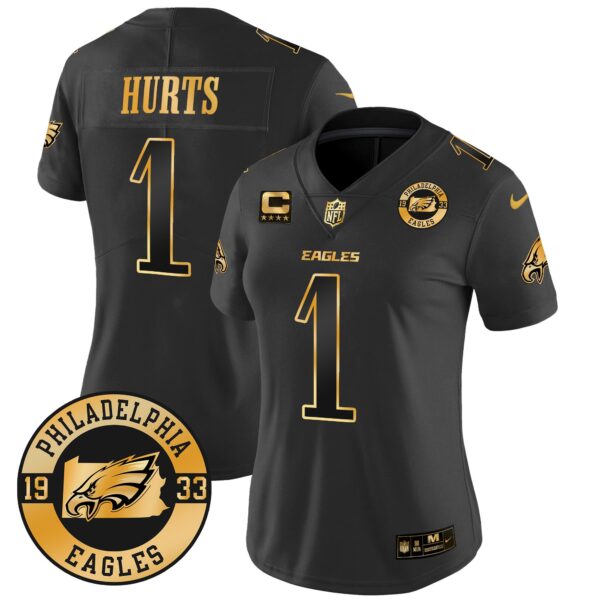 WoEagles 2024 Gold Vapor Limited Jersey – Est. 1933 Patch – All Stitched – Black Gold – Jalen Hurts Jersey