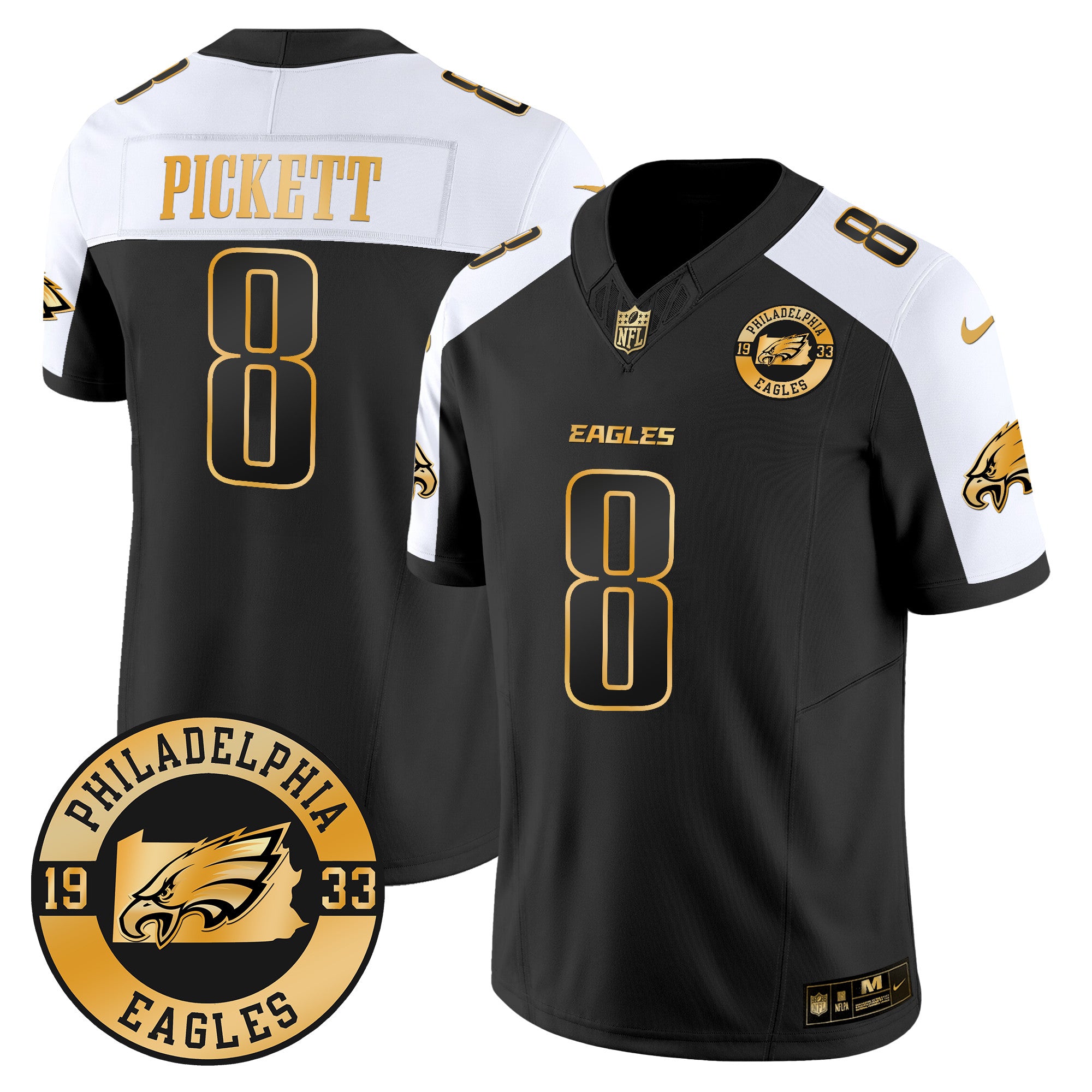 Eagles 2024 Gold Vapor Limited Jersey – Est. 1933 Patch – All Stitched – Alternate – Kenny Pickett Jersey