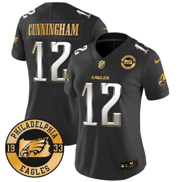 WoEagles 2024 Gold Vapor Limited Jersey – Est. 1933 Patch – All Stitched – Black Limited – Randall Cunningham Jersey