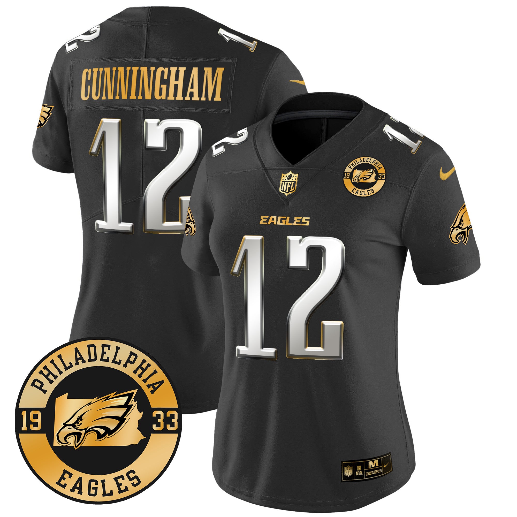 WoEagles 2024 Gold Vapor Limited Jersey – Est. 1933 Patch – All Stitched – Black Limited – Randall Cunningham Jersey