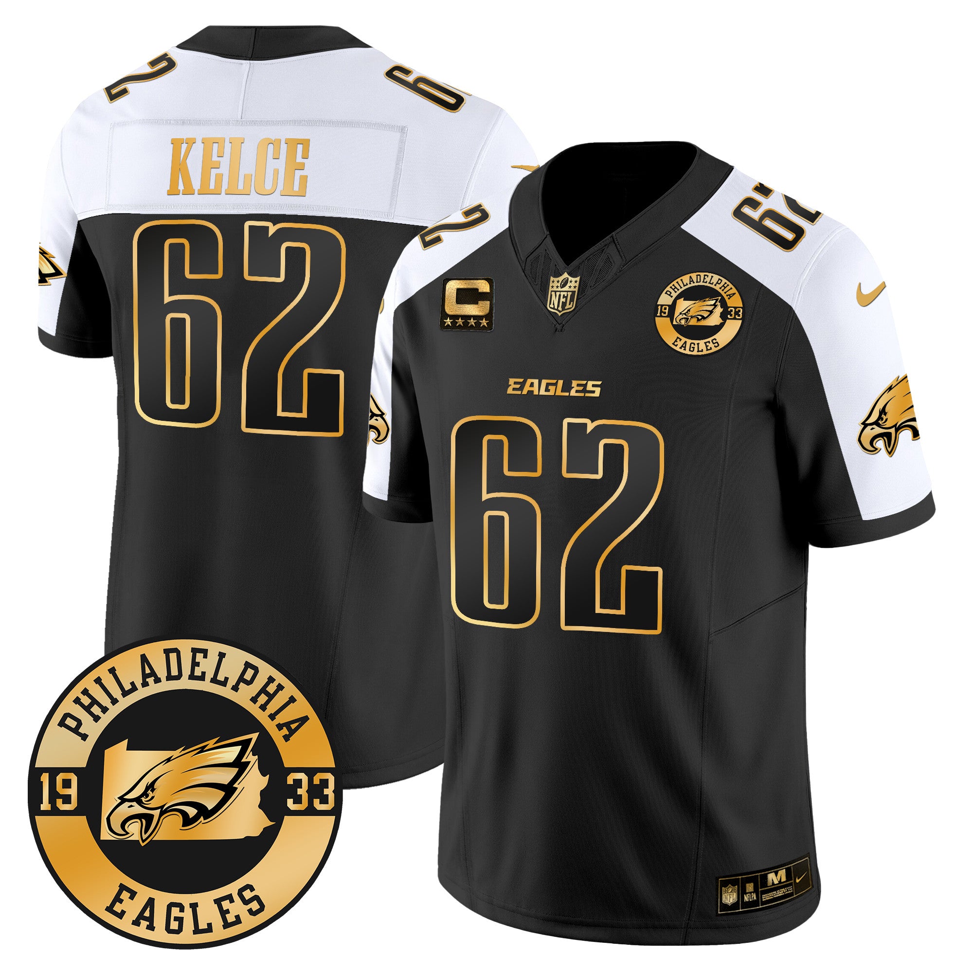 Eagles 2024 Gold Vapor Limited Jersey – Est. 1933 Patch – All Stitched – Alternate – Jason Kelce Jersey