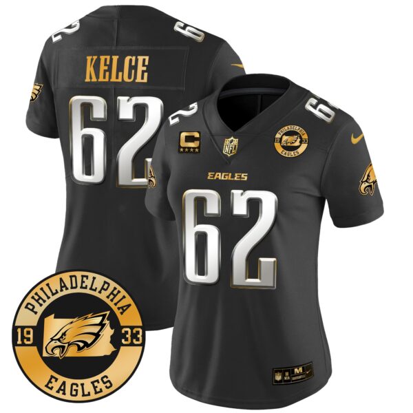 WoEagles 2024 Gold Vapor Limited Jersey – Est. 1933 Patch – All Stitched – Black Limited – Jason Kelce Jersey