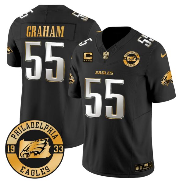 Eagles 2024 Gold Vapor Limited Jersey – Est. 1933 Patch – All Stitched – Black Limited – Brandon Graham Jersey