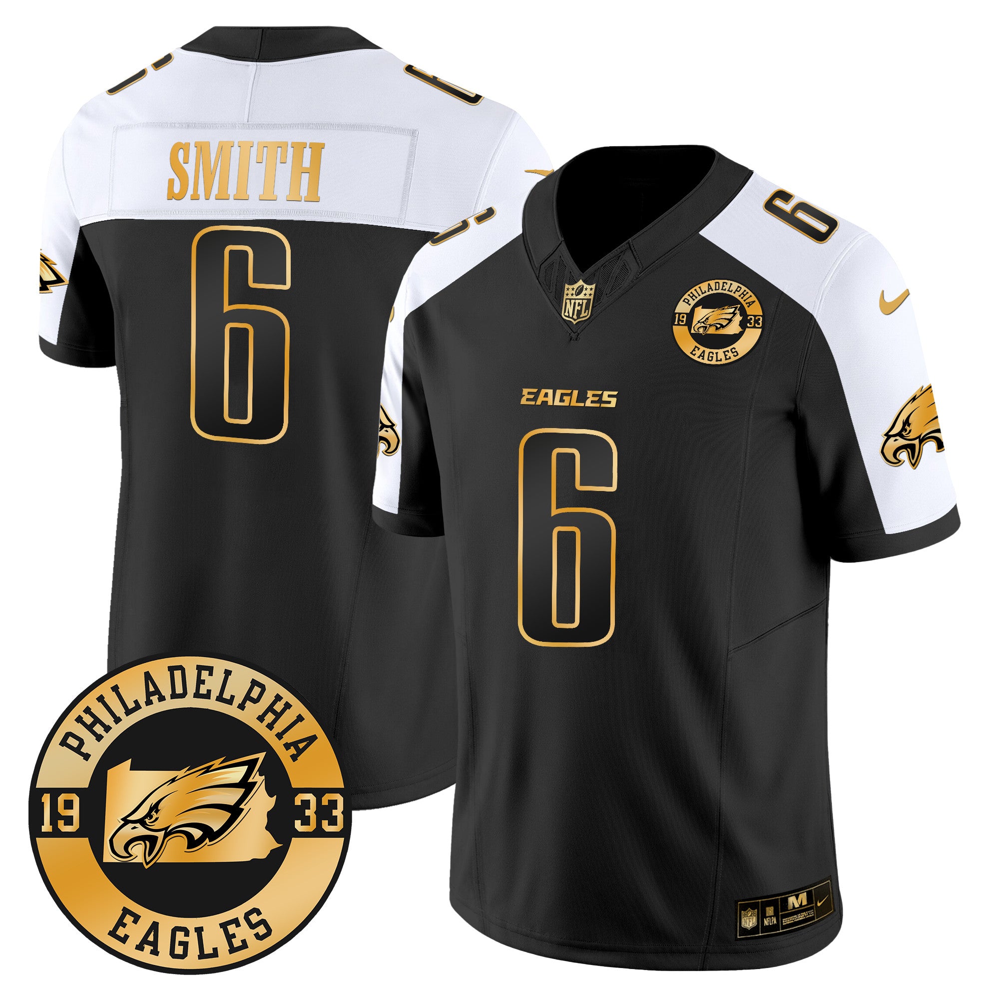 Eagles 2024 Gold Vapor Limited Jersey – Est. 1933 Patch – All Stitched – Alternate – DeVonta Smith Jersey