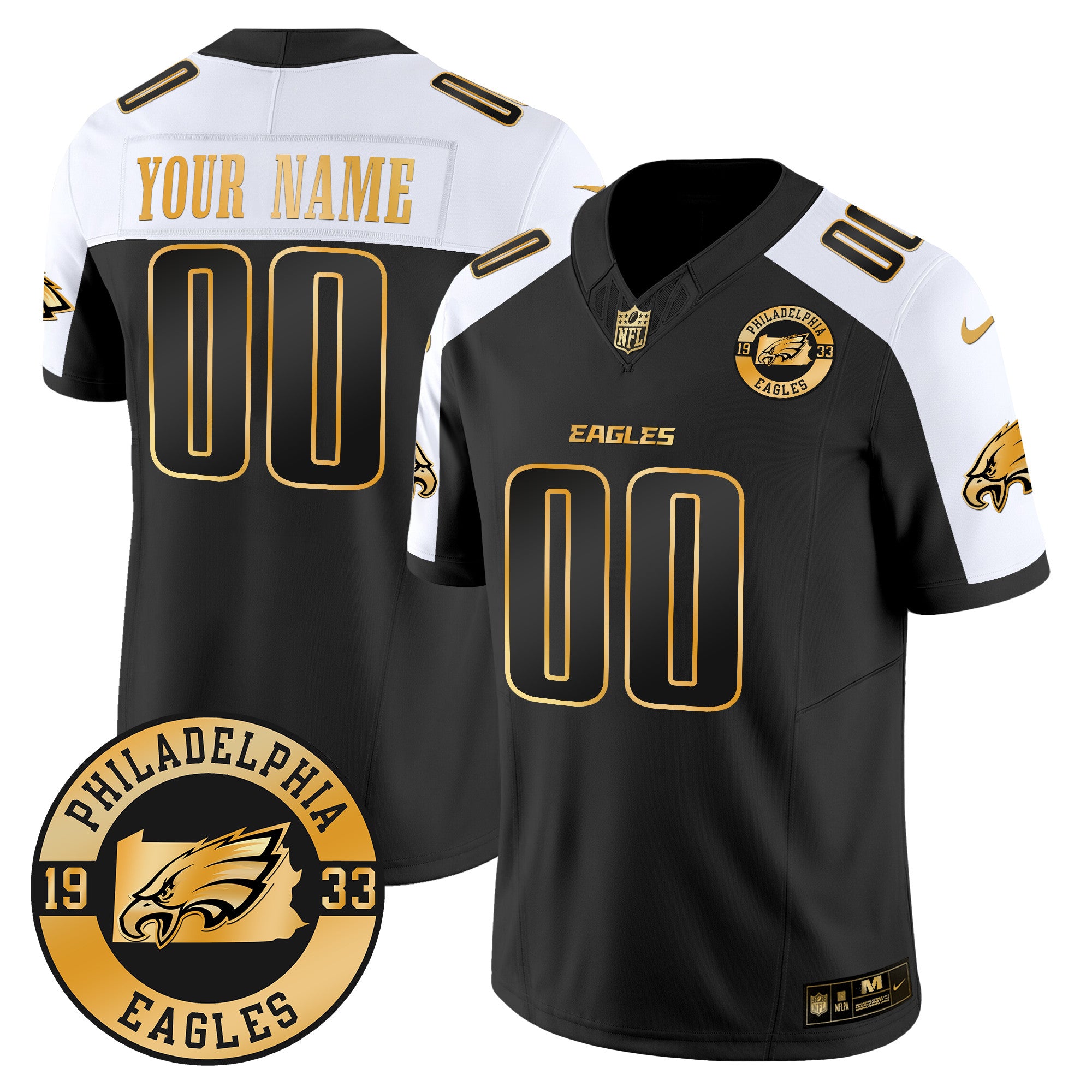 Eagles 2024 Gold Vapor Limited Custom Jersey – Est. 1933 Patch – All Stitched – Alternate Jersey