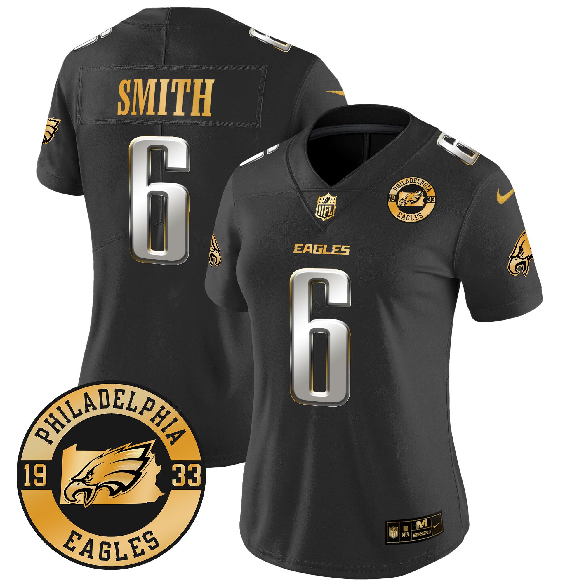 WoEagles 2024 Gold Vapor Limited Jersey – Est. 1933 Patch – All Stitched – Black Limited – DeVonta Smith Jersey