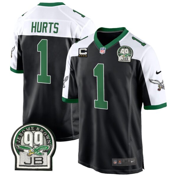 Eagles Jerome Brown Patch Kelly Green Alternate Game Jersey – All Stitched – Black Alternate – Jalen Hurts Jersey