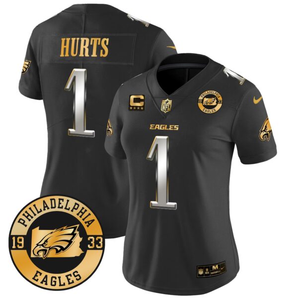 WoEagles 2024 Gold Vapor Limited Jersey – Est. 1933 Patch – All Stitched – Black Limited – Jalen Hurts Jersey