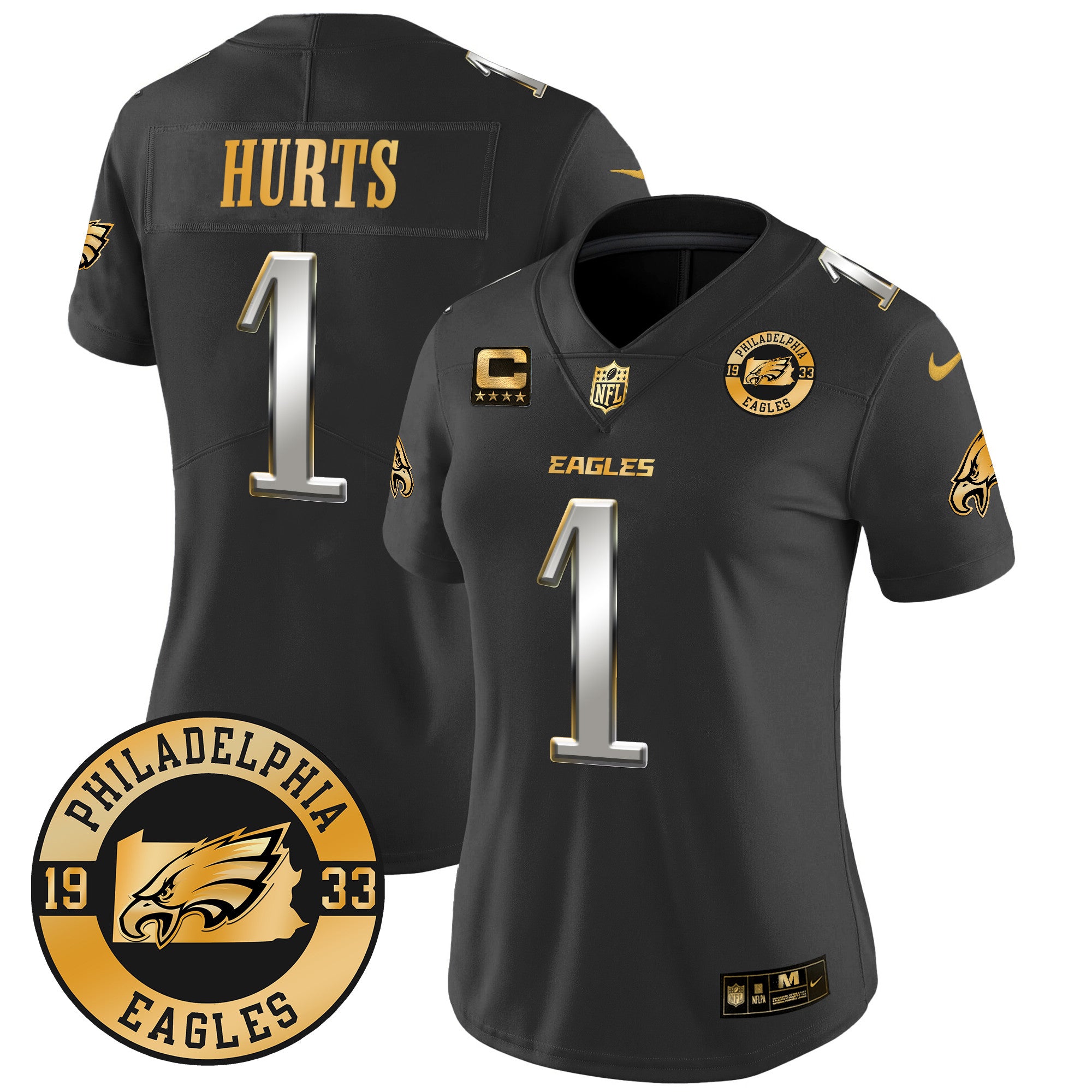 WoEagles 2024 Gold Vapor Limited Jersey – Est. 1933 Patch – All Stitched – Black Limited – Jalen Hurts Jersey