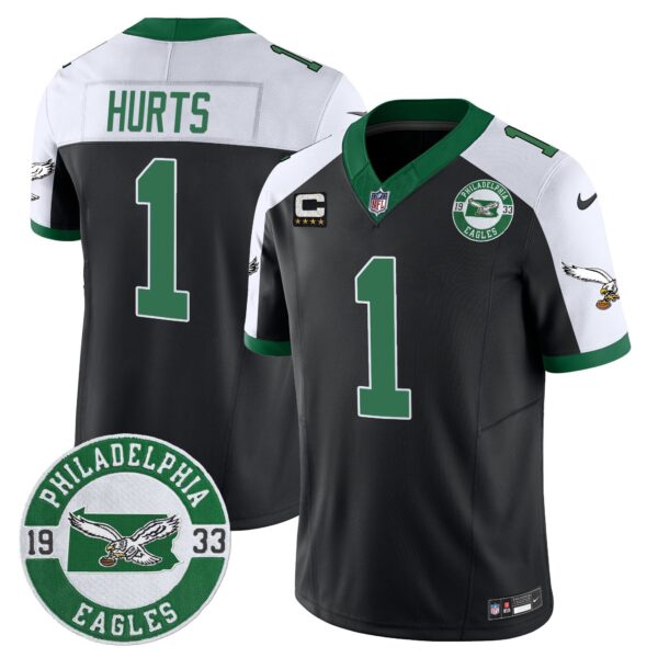 Philadelphia Eagles 2024 Throwback Vapor Limited Jersey – Est. 1933 Patch – All Stitched – Black Alternate – Jalen Hurts Jersey