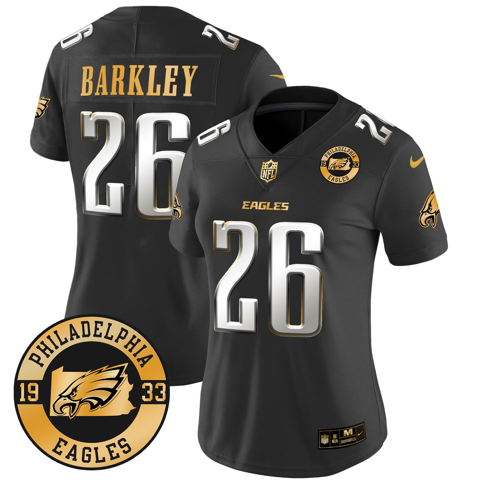 WoEagles 2024 Gold Vapor Limited Jersey – Est. 1933 Patch – All Stitched – Black Limited – Saquon Barkley Jersey