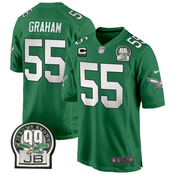 Eagles Jerome Brown Patch Kelly Green Alternate Game Jersey – All Stitched – Kelly Green – Brandon Graham Jersey