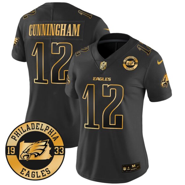 WoEagles 2024 Gold Vapor Limited Jersey – Est. 1933 Patch – All Stitched – Black Gold – Randall Cunningham Jersey