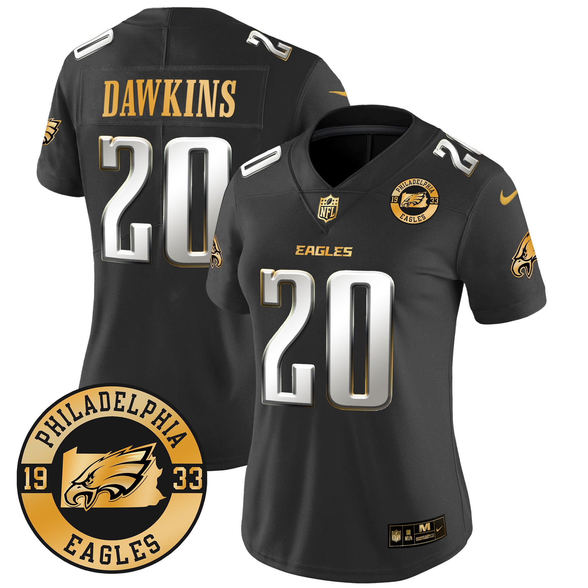 WoEagles 2024 Gold Vapor Limited Jersey – Est. 1933 Patch – All Stitched – Black Limited – Brian Dawkins Jersey