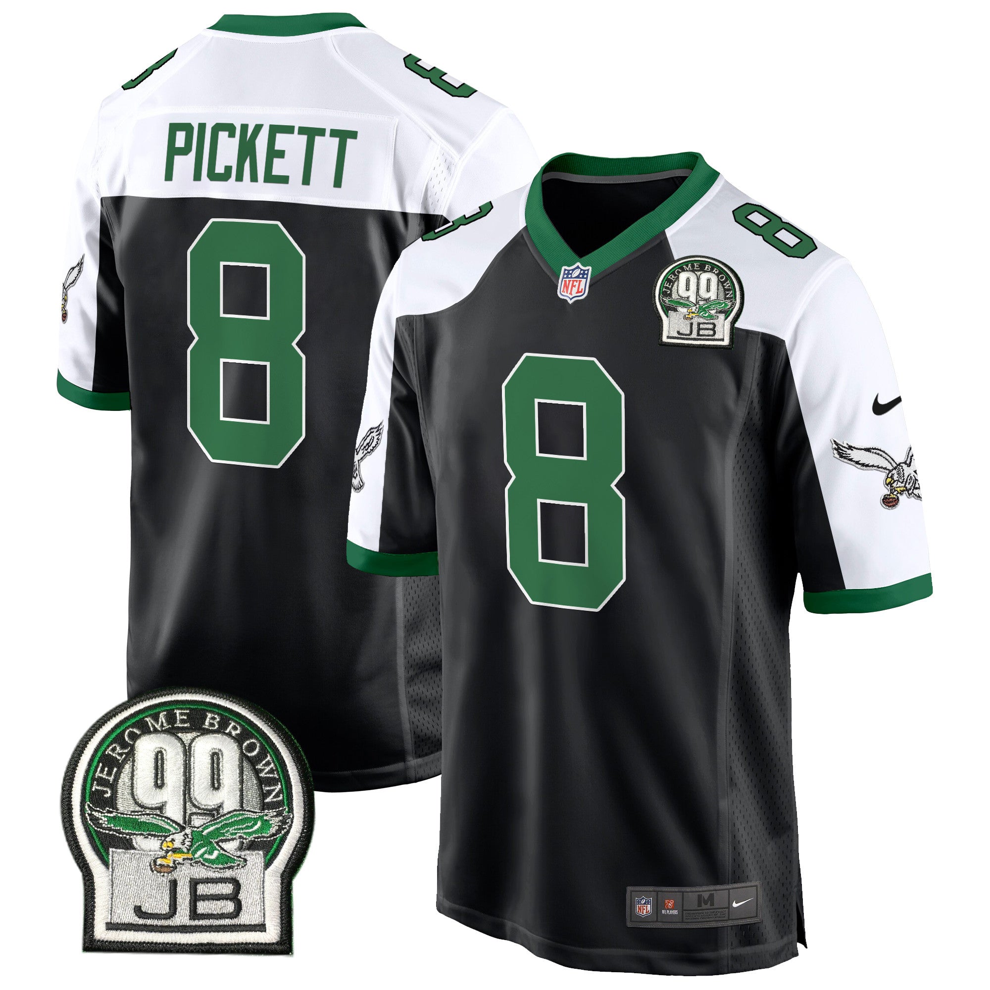 Eagles Jerome Brown Patch Kelly Green Alternate Game Jersey – All Stitched – Black Alternate – Kenny Pickett Jersey