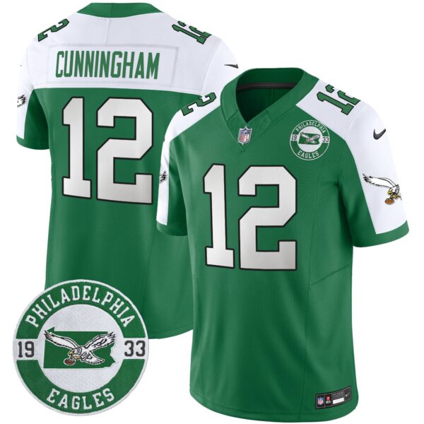 Philadelphia Eagles 2024 Throwback Vapor Limited Jersey – Est. 1933 Patch – All Stitched – Kelly Alternate – Randall Cunningham Jersey