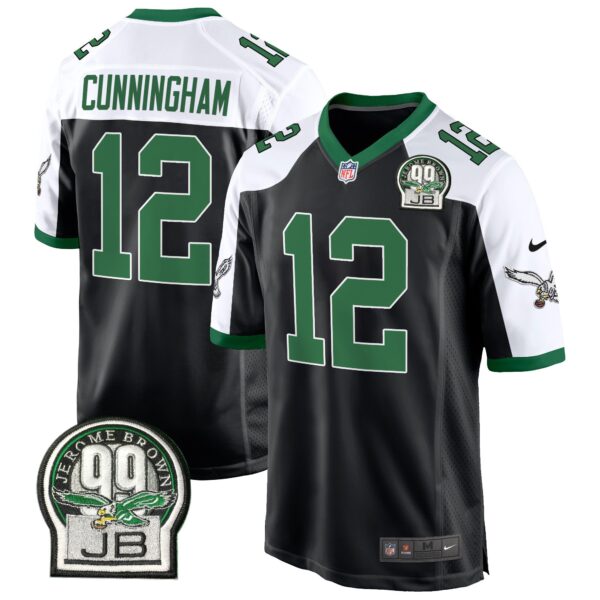Eagles Jerome Brown Patch Kelly Green Alternate Game Jersey – All Stitched – Black Alternate – Randall Cunningham Jersey
