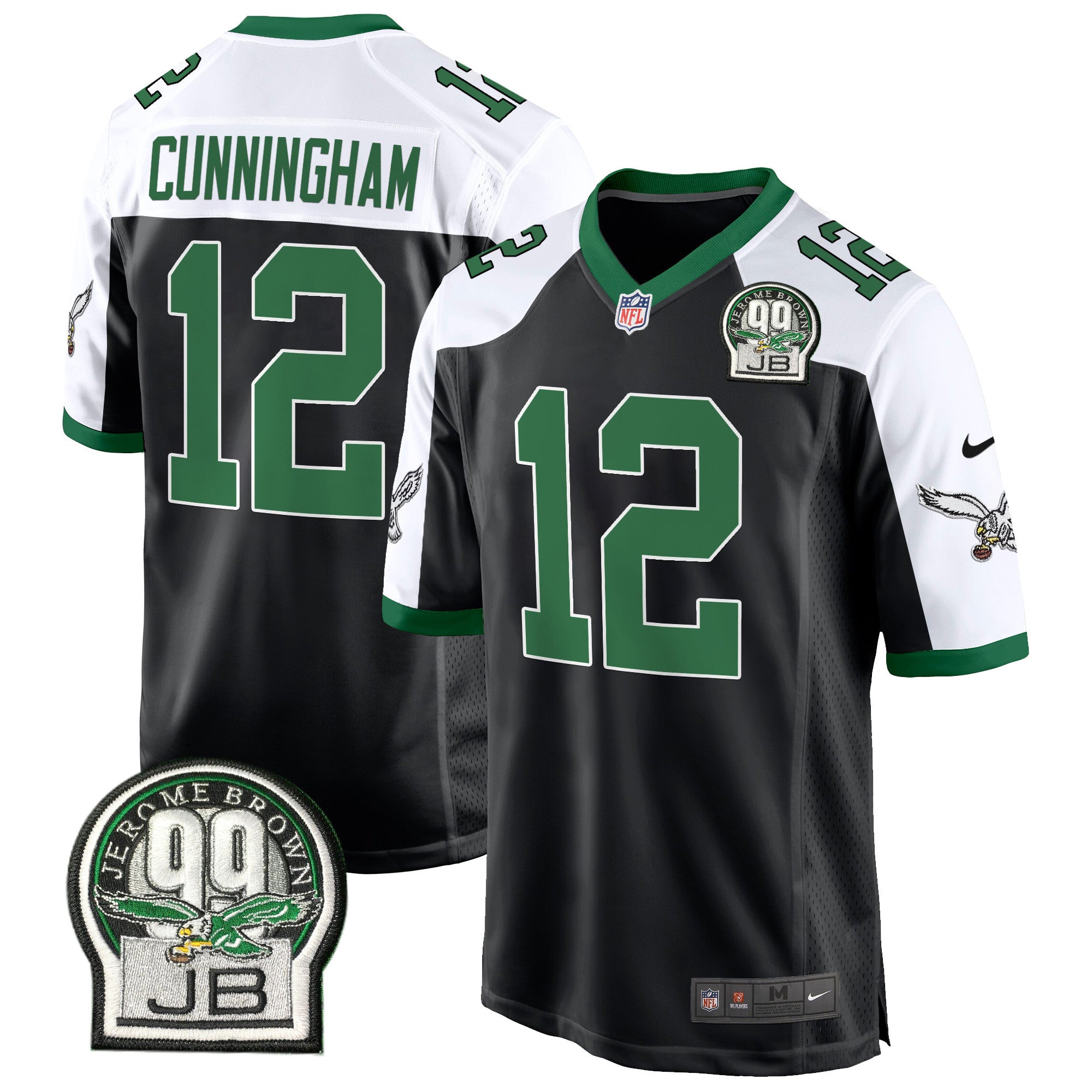 Eagles Jerome Brown Patch Kelly Green Alternate Game Jersey – All Stitched – Black Alternate – Randall Cunningham Jersey
