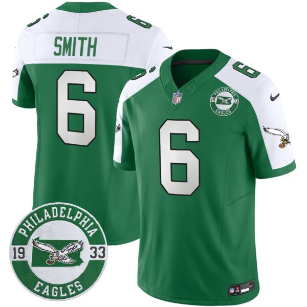 Philadelphia Eagles 2024 Throwback Vapor Limited Jersey – Est. 1933 Patch – All Stitched – Kelly Alternate – DeVonta Smith Jersey