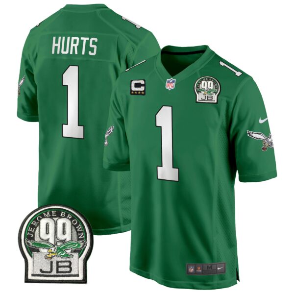 Eagles Jerome Brown Patch Kelly Green Alternate Game Jersey – All Stitched – Kelly Green – Jalen Hurts Jersey