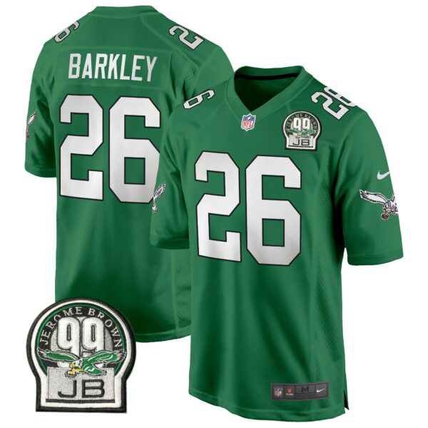 Eagles Jerome Brown Patch Kelly Green Alternate Game Jersey – All Stitched – Kelly Green – Saquon Barkley Jersey