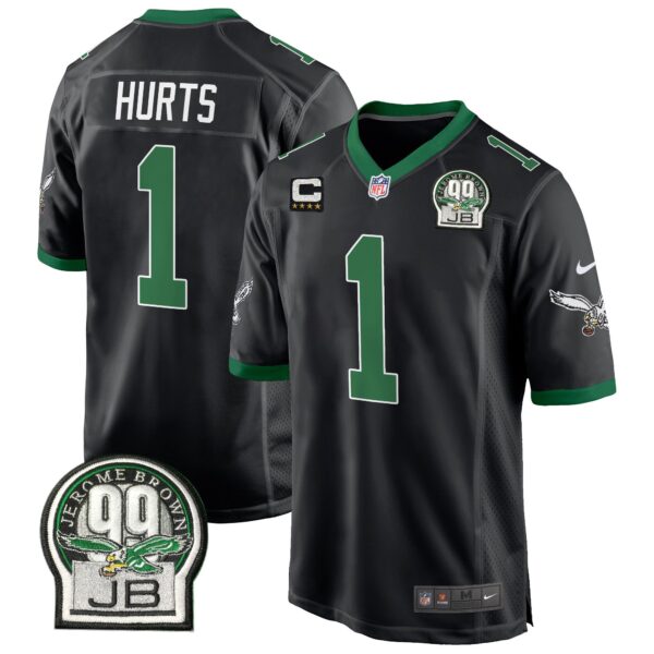 Eagles Jerome Brown Patch Kelly Green Alternate Game Jersey – All Stitched – Black – Jalen Hurts Jersey