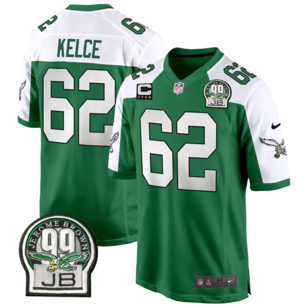 Eagles Jerome Brown Patch Kelly Green Alternate Game Jersey – All Stitched – Kelly Alternate – Jason Kelce Jersey