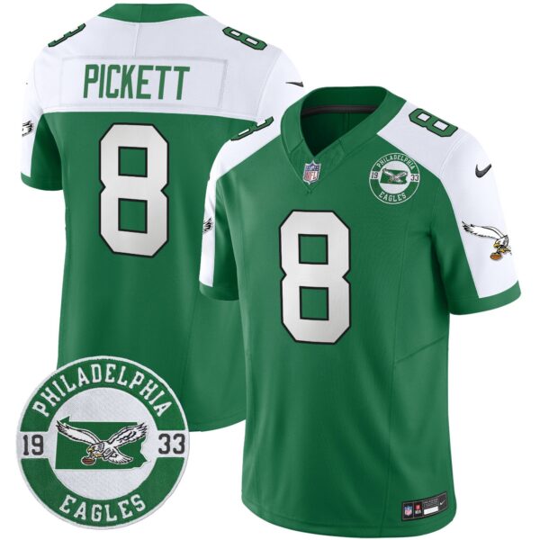 Philadelphia Eagles 2024 Throwback Vapor Limited Jersey – Est. 1933 Patch – All Stitched – Kelly Alternate – Kenny Pickett Jersey