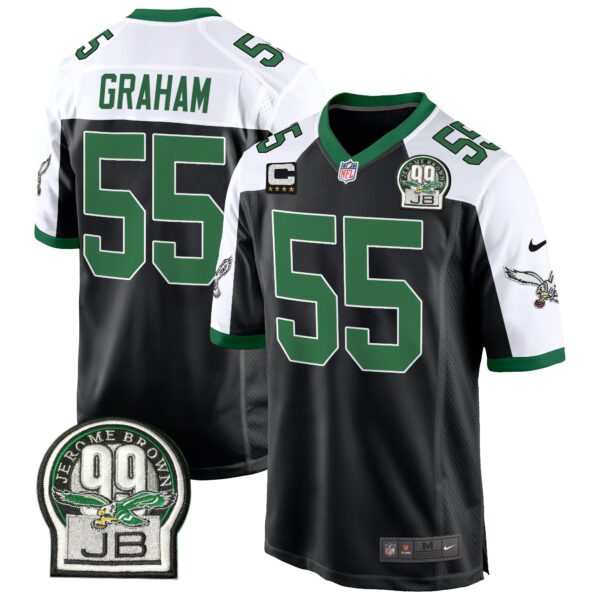 Eagles Jerome Brown Patch Kelly Green Alternate Game Jersey – All Stitched – Black Alternate – Brandon Graham Jersey