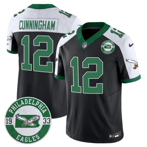 Philadelphia Eagles 2024 Throwback Vapor Limited Jersey – Est. 1933 Patch – All Stitched – Black Alternate – Randall Cunningham Jersey