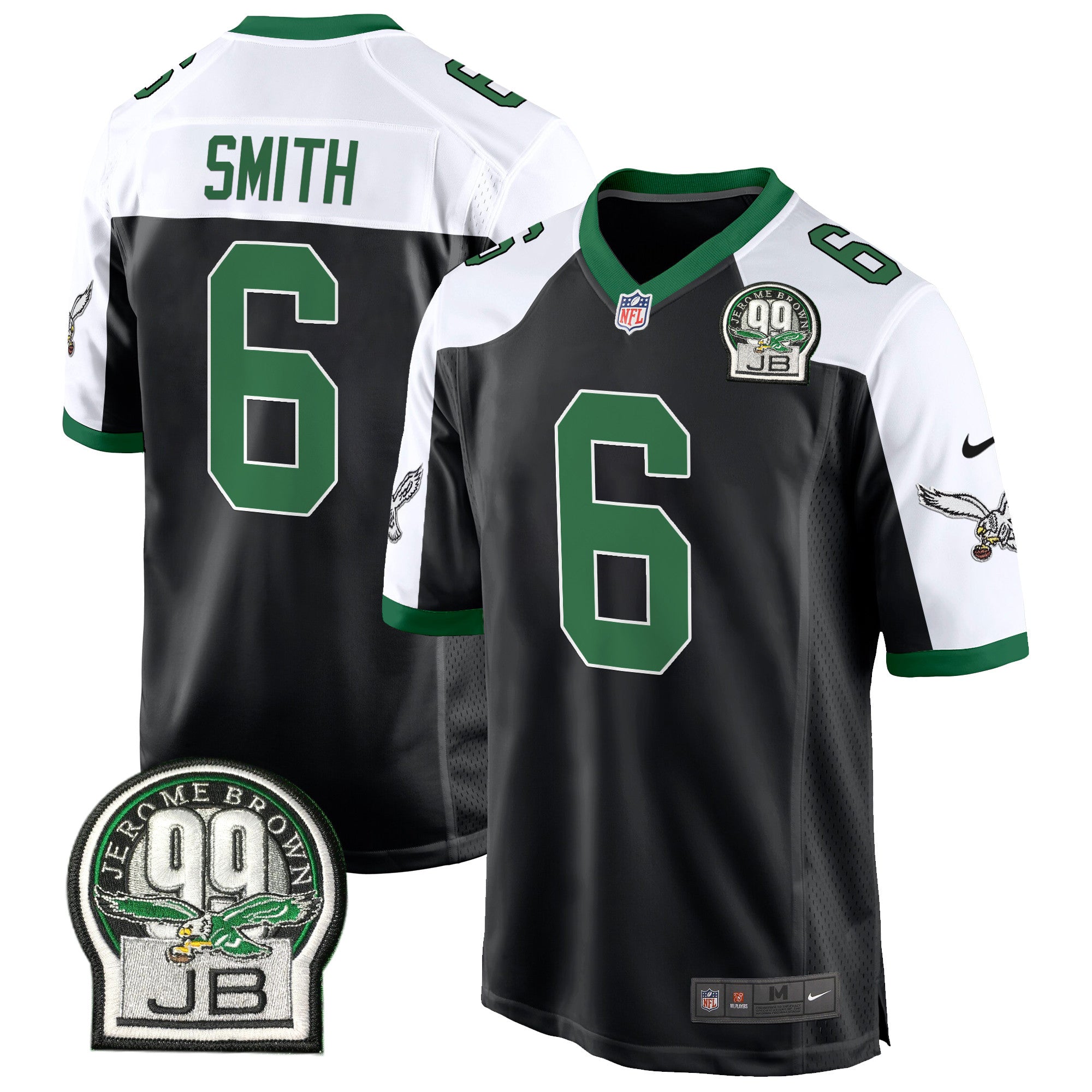 Eagles Jerome Brown Patch Kelly Green Alternate Game Jersey – All Stitched – Black Alternate – DeVonta Smith Jersey