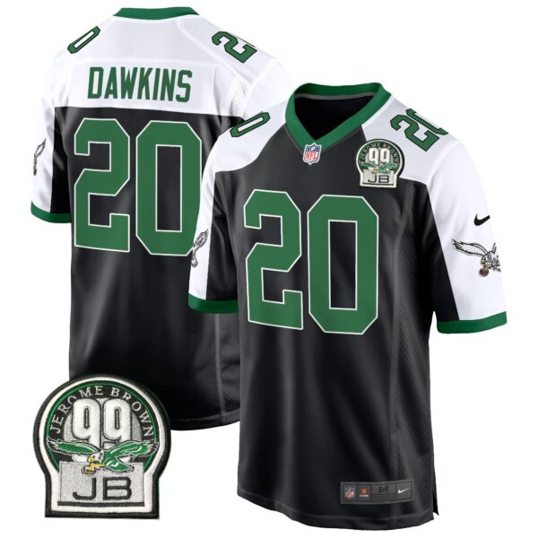 Eagles Jerome Brown Patch Kelly Green Alternate Game Jersey – All Stitched – Black Alternate – Brian Dawkins Jersey