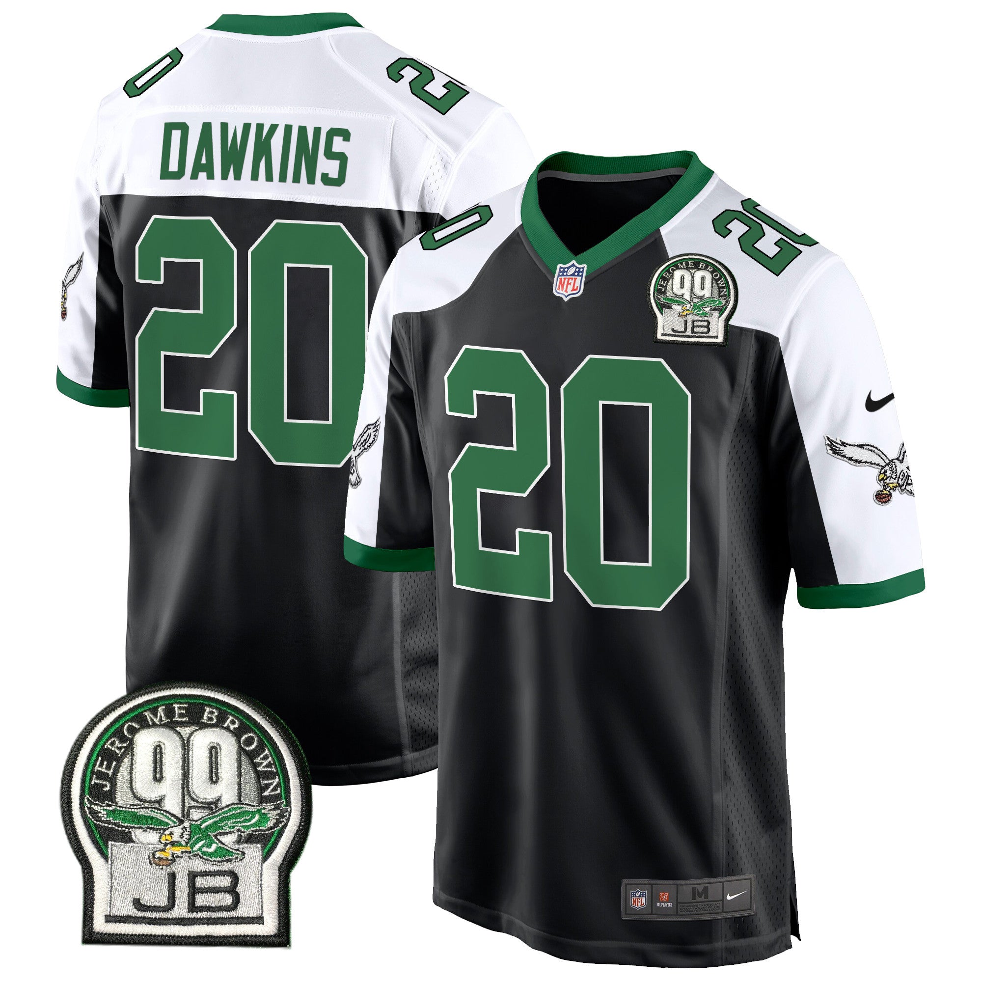 Eagles Jerome Brown Patch Kelly Green Alternate Game Jersey – All Stitched – Black Alternate – Brian Dawkins Jersey