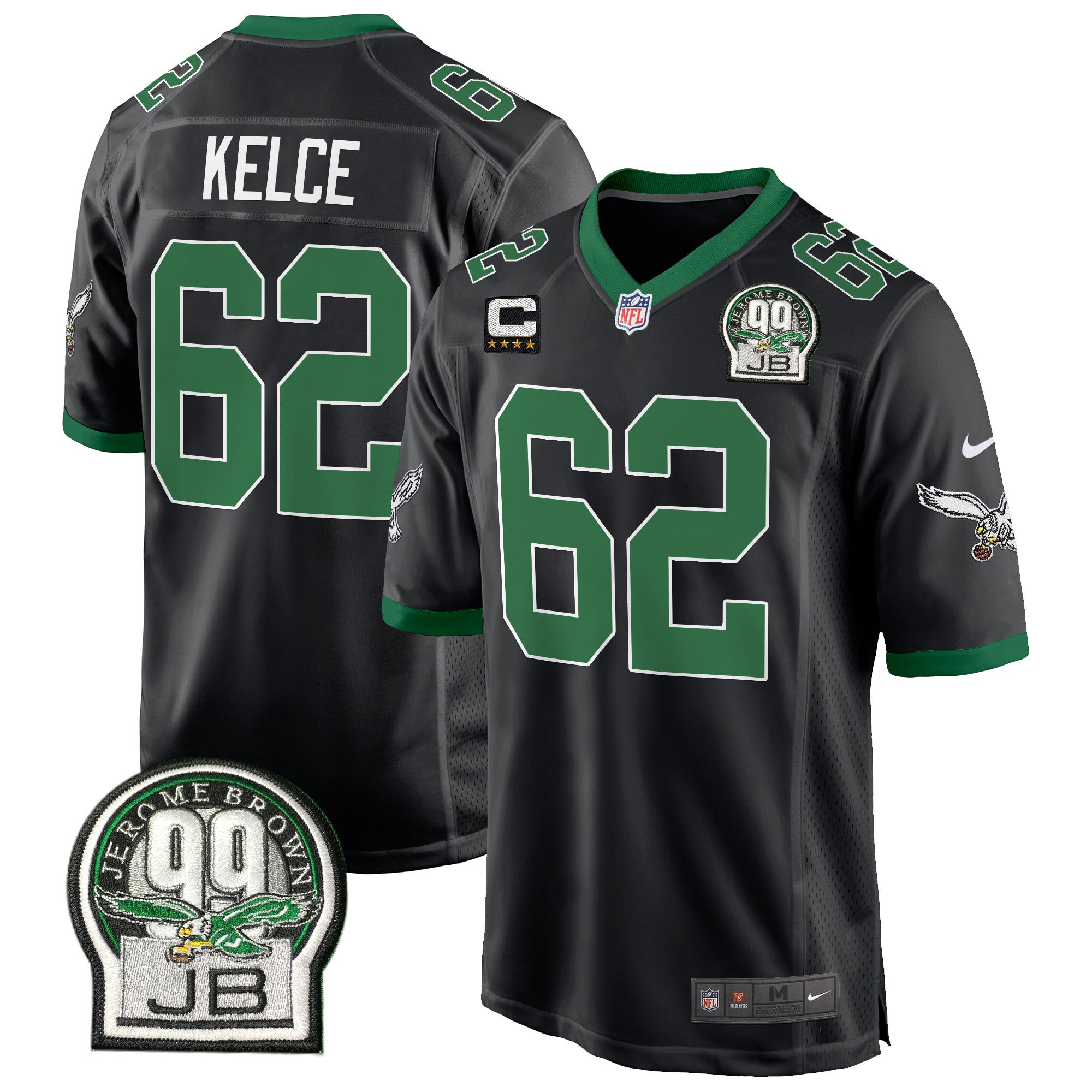 Eagles Jerome Brown Patch Kelly Green Alternate Game Jersey – All Stitched – Black – Jason Kelce Jersey
