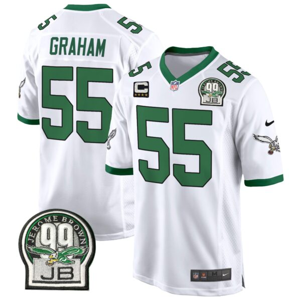 Eagles Jerome Brown Patch Kelly Green Alternate Game Jersey – All Stitched – Kelly White – Brandon Graham Jersey
