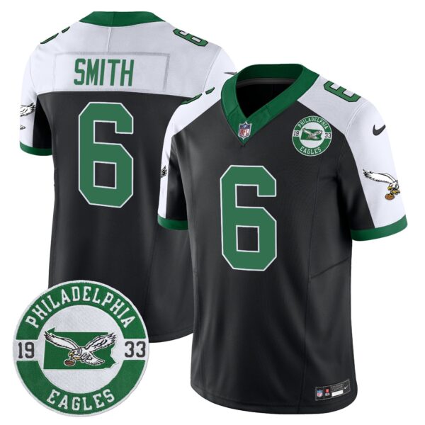 Philadelphia Eagles 2024 Throwback Vapor Limited Jersey – Est. 1933 Patch – All Stitched – Black Alternate – DeVonta Smith Jersey
