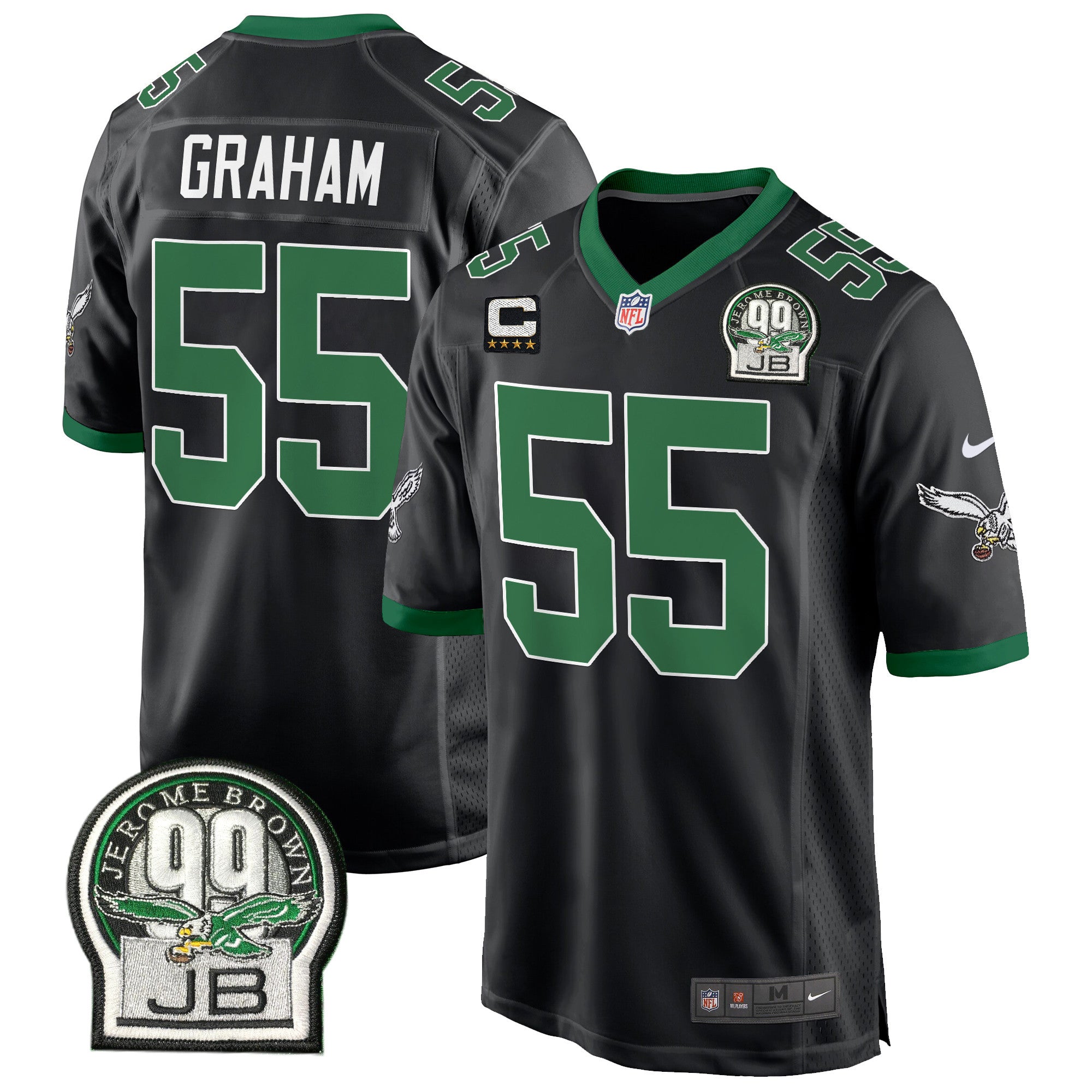 Eagles Jerome Brown Patch Kelly Green Alternate Game Jersey – All Stitched – Black – Brandon Graham Jersey