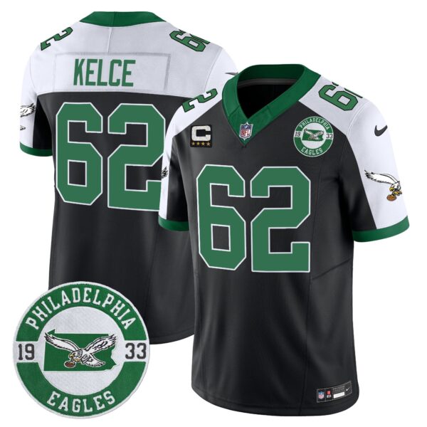 Philadelphia Eagles 2024 Throwback Vapor Limited Jersey – Est. 1933 Patch – All Stitched – Black Alternate – Jason Kelce Jersey