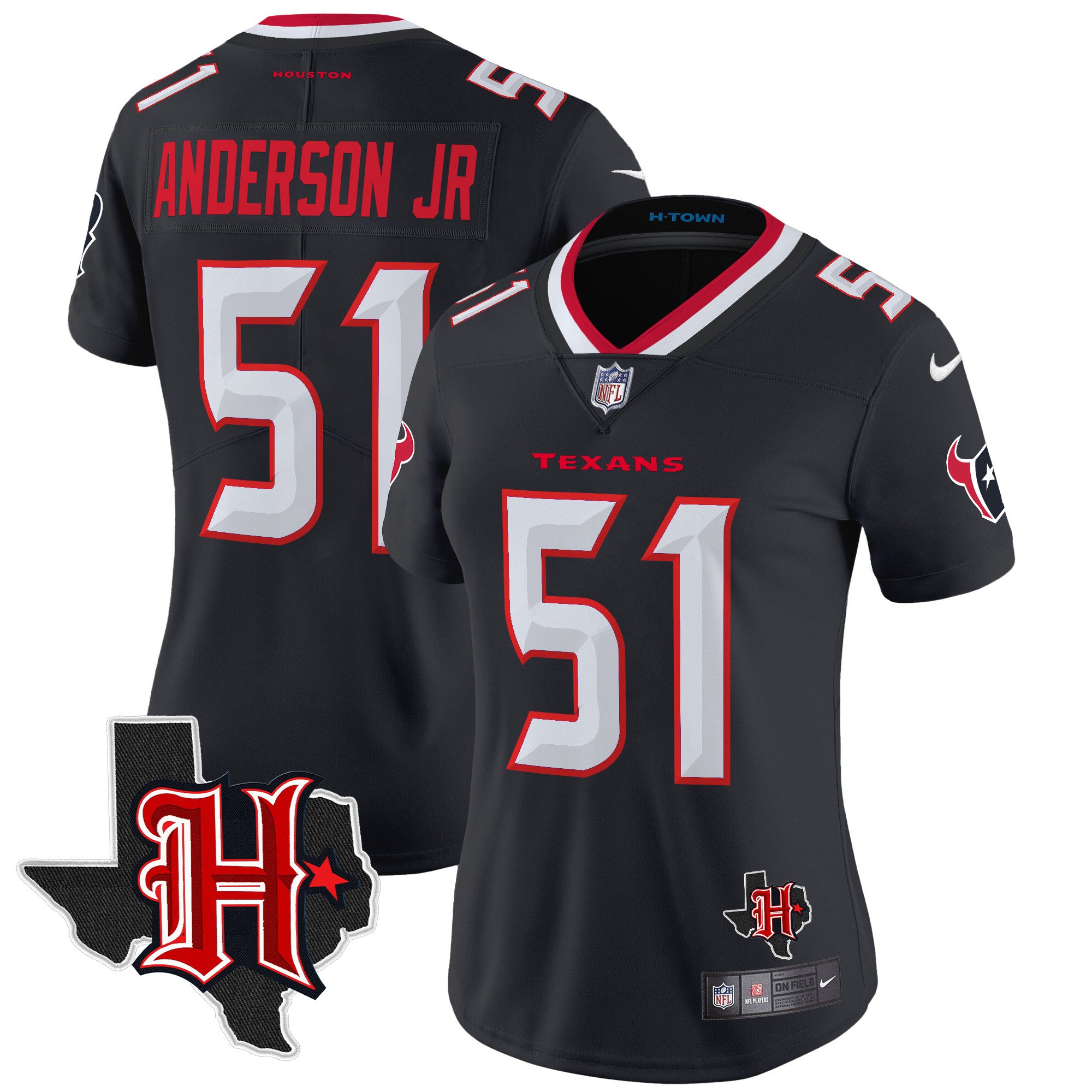 Women’s Houston Texans 2024 Texas Patch Vapor Limited Jersey V5 – All Stitched – Navy – Will Anderson Jr. Jersey