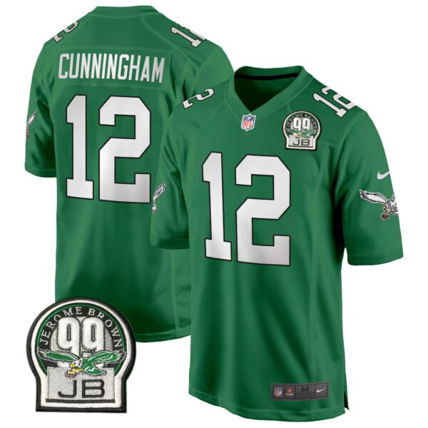Eagles Jerome Brown Patch Kelly Green Alternate Game Jersey – All Stitched – Kelly Green – Randall Cunningham Jersey