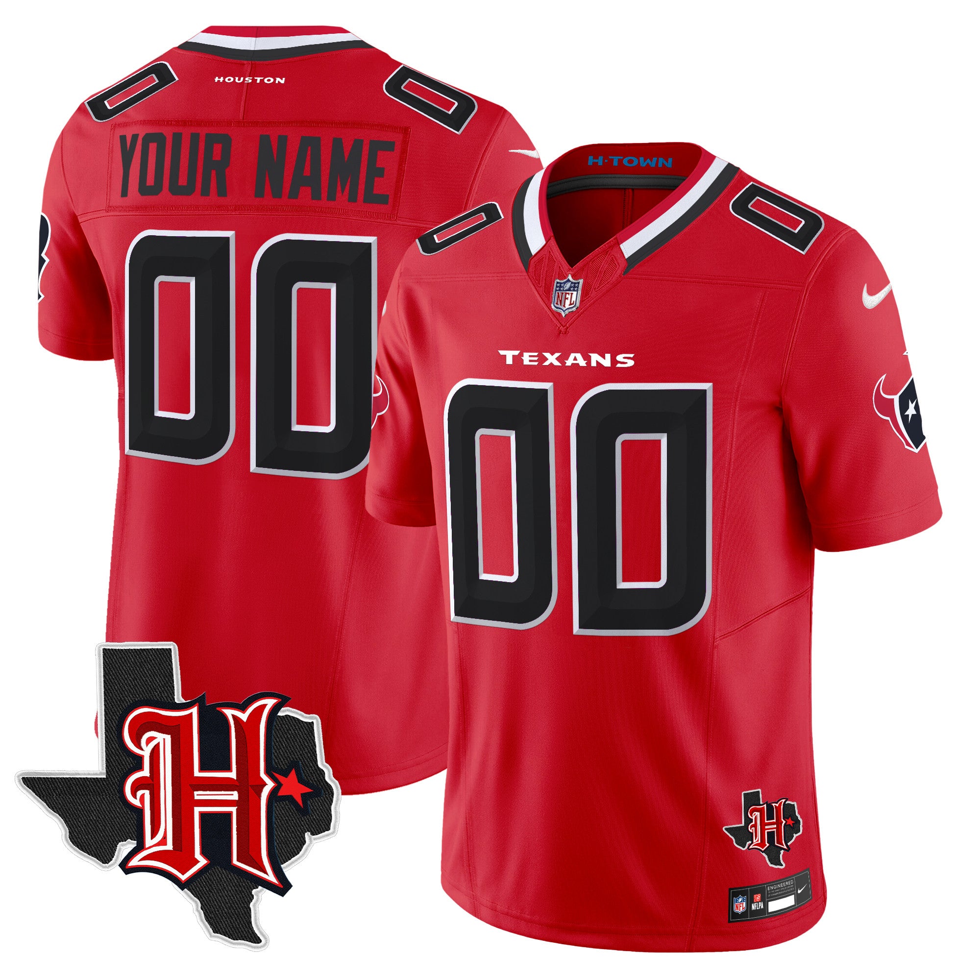 Houston Texans 2024 Texas Patch Vapor Limited Custom Jersey V5 – All Stitched – Red Jersey