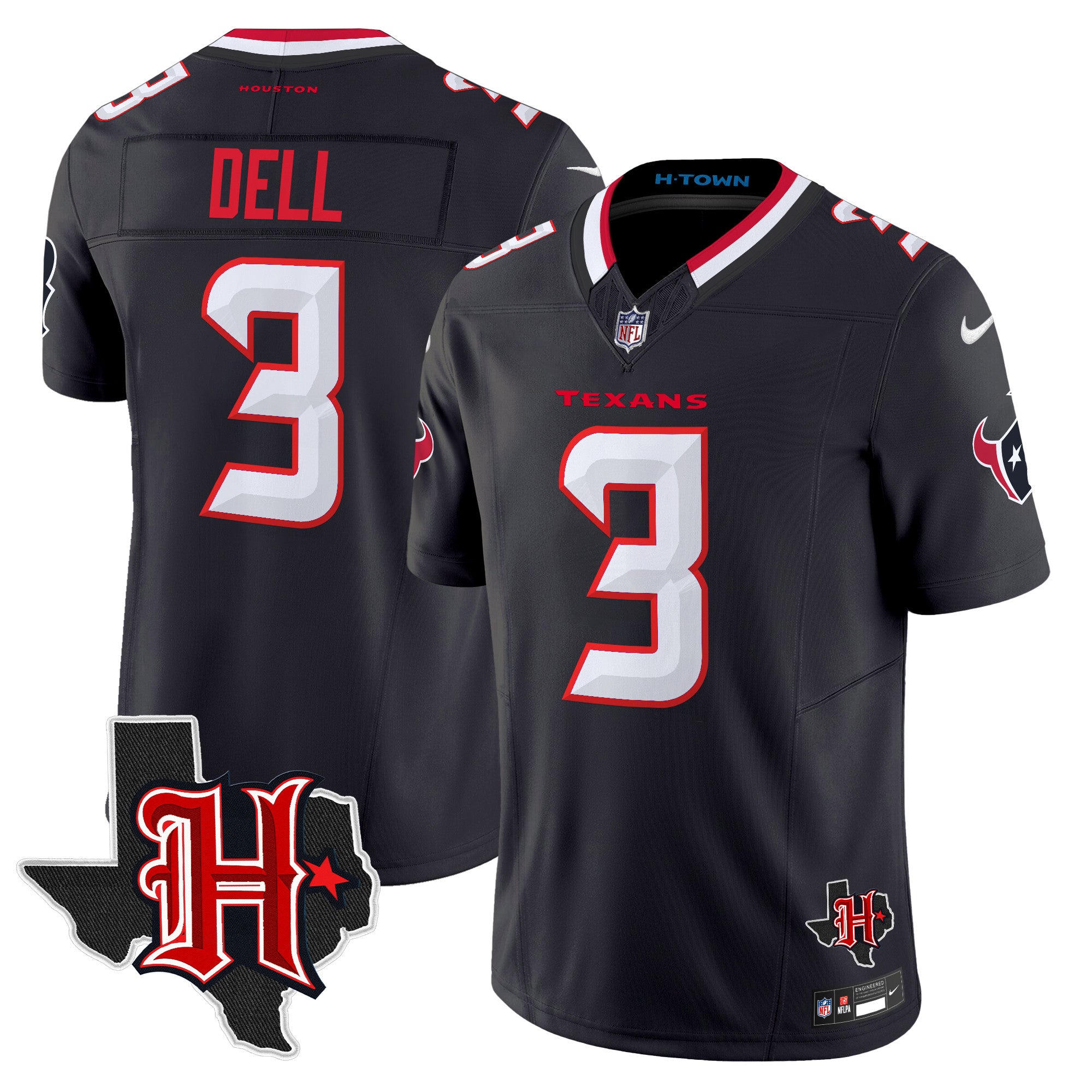 Houston Texans 2024 Texas Patch Vapor Limited Jersey V5 – All Stitched – Navy – Tank Dell Jersey