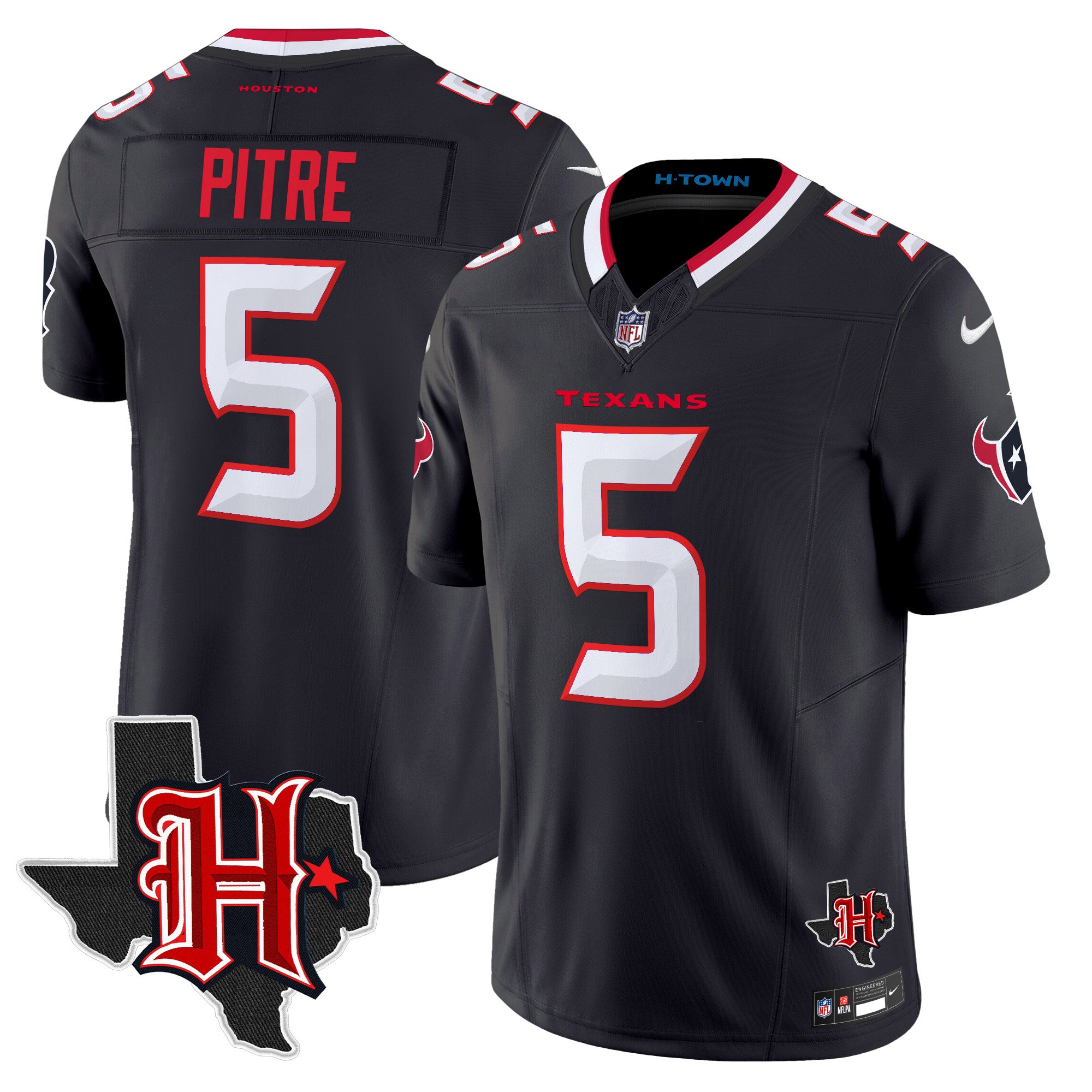 Houston Texans 2024 Texas Patch Vapor Limited Jersey V5 – All Stitched – Navy – Jalen Pitre Jersey