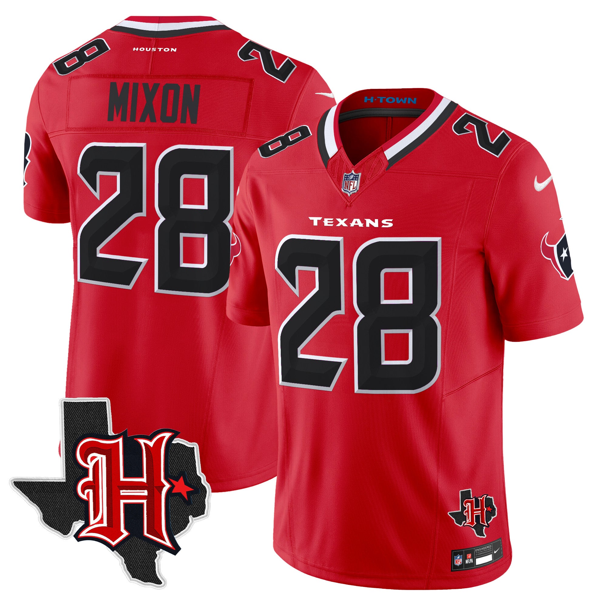 Houston Texans 2024 Texas Patch Vapor Limited Jersey V5 – All Stitched – Red – Joe Mixon Jersey